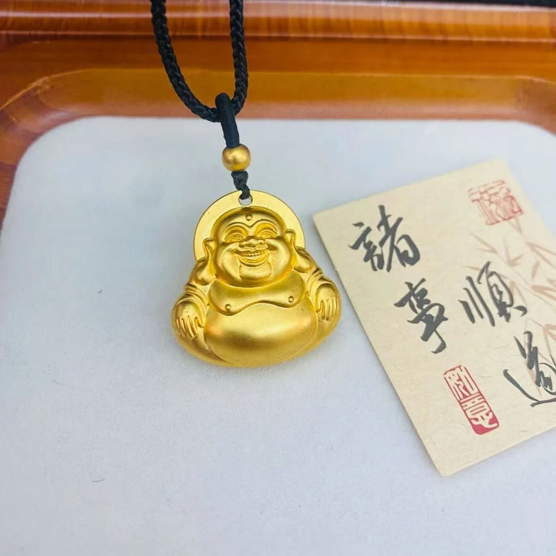 礼盒高品质大肚笑面弥勒佛吊坠实心双面福字佛公