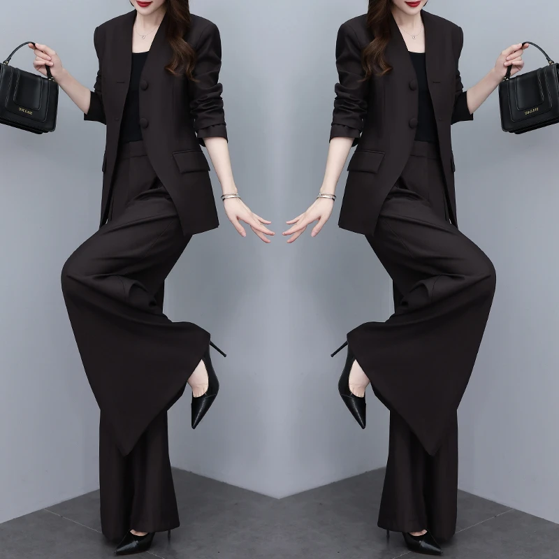总裁三件套女西装2025秋季新款阔腿裤西服外套高级感气质时尚套装