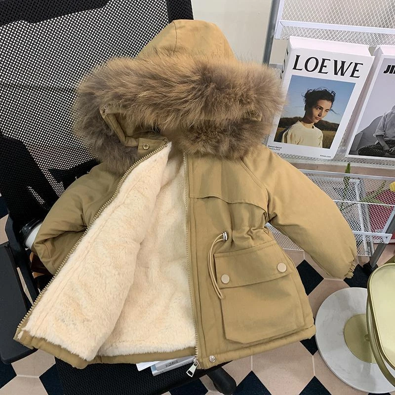 女童外套加绒衣冬装洋气女宝宝加厚派克服新款儿童服袄