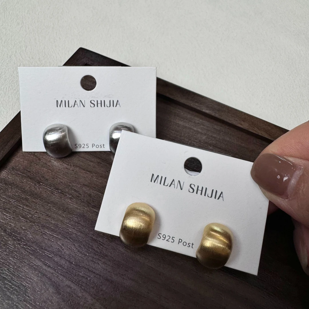 铜合金耳饰 简约百搭时尚925银针磨砂拉丝哑光高级耳钉耳饰