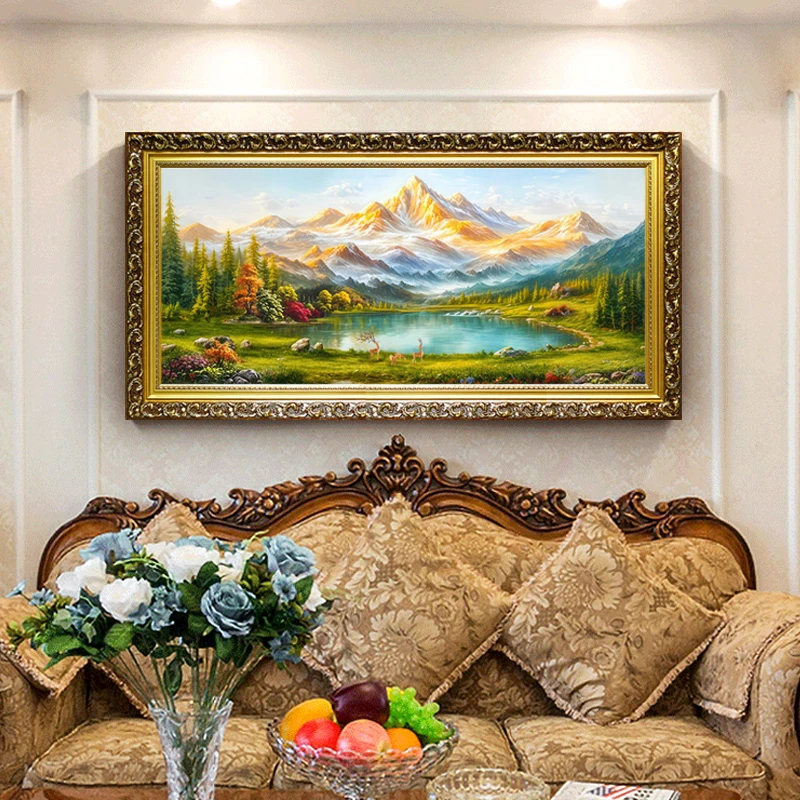 日照金山聚宝盆 欧式山水风景客厅沙发装饰画中式书房办公室挂画