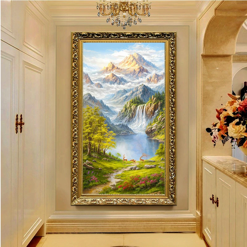 金山聚宝盆欧式美式山水风景画玄关装饰画进门入户走廊过道挂画