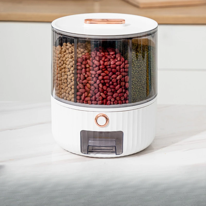 五谷杂粮收纳盒防虫防潮密封罐高颜值可旋转分六格透明可分类米桶