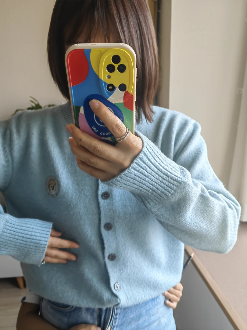 韩版蓝色开衫毛衣