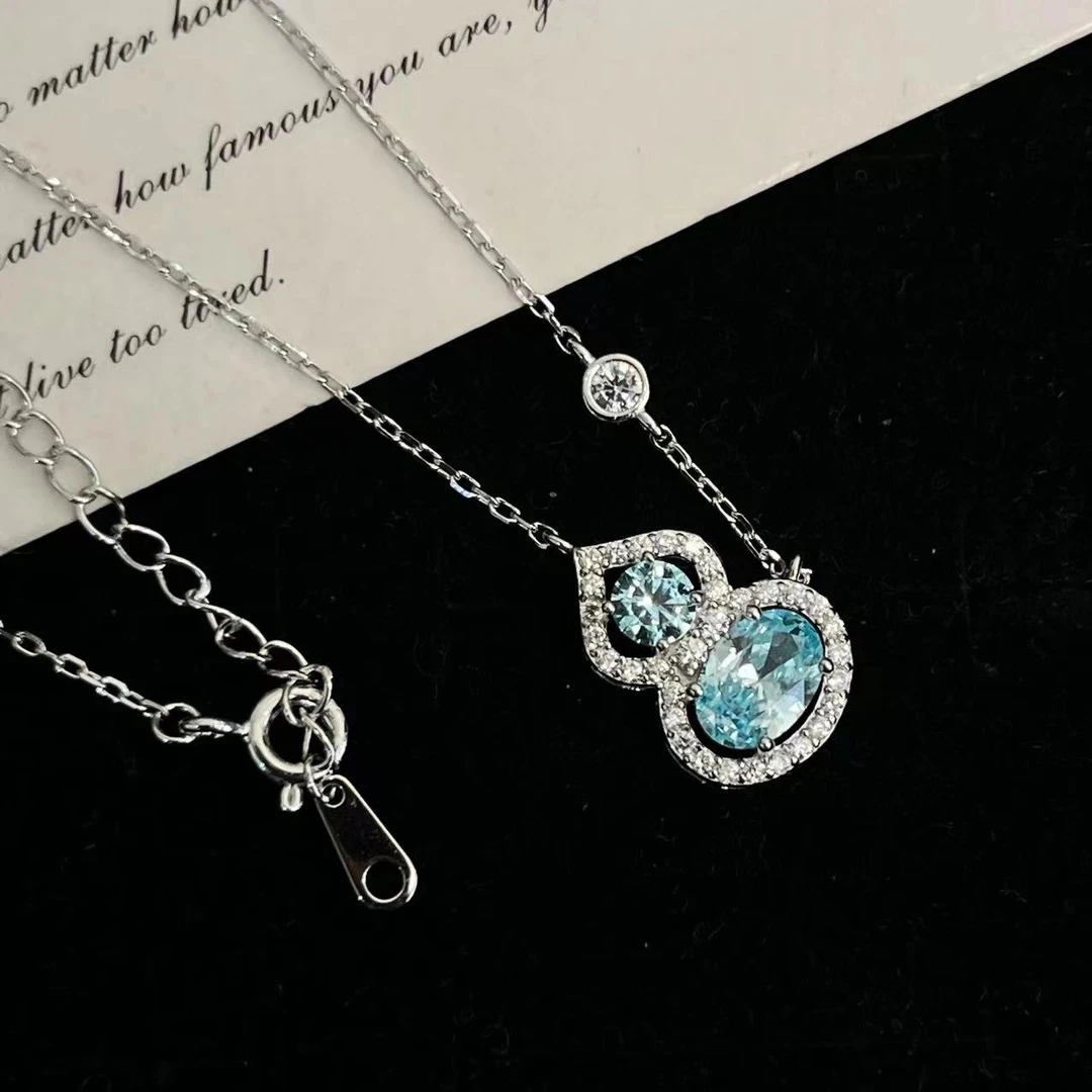 铜合金项链 毒饰高定   轻奢镶钻葫芦项链（水蓝色）LMDS040