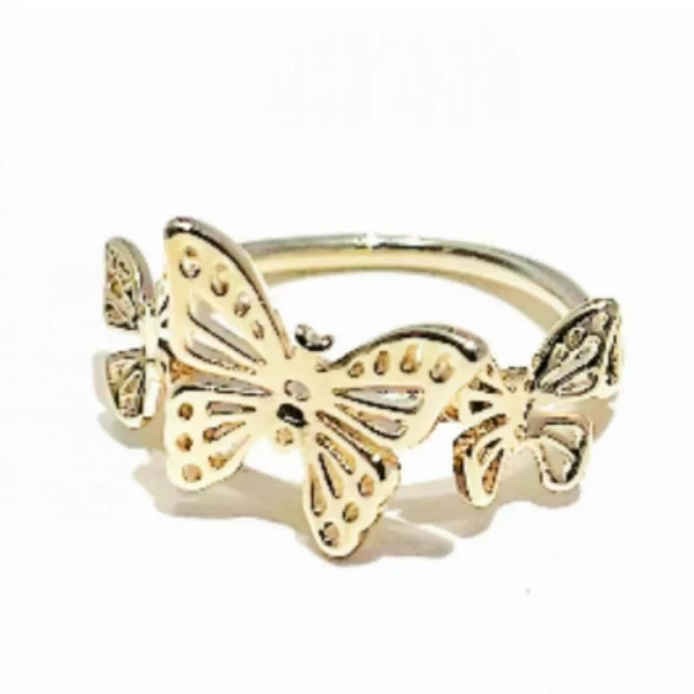 铜合金戒指 毒饰高定  轻奢金色三蝴蝶戒指KG8318