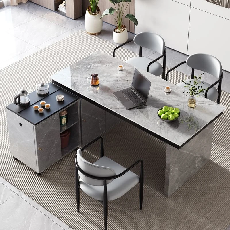 岩板茶桌椅组合办公岛台简约现代轻奢家用1.8米2.0米茶台烧水一体