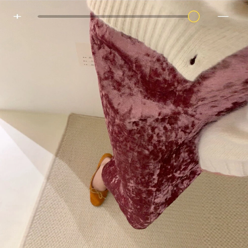 2023秋冬新款韩版时尚百搭加厚加绒高腰显瘦丝绒半身裙后开叉长裙