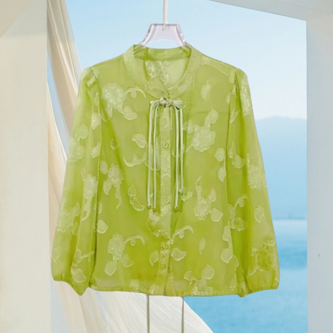 夏季薄款新中式防晒外搭短外套轻奢气质长袖提花国风显瘦上衣