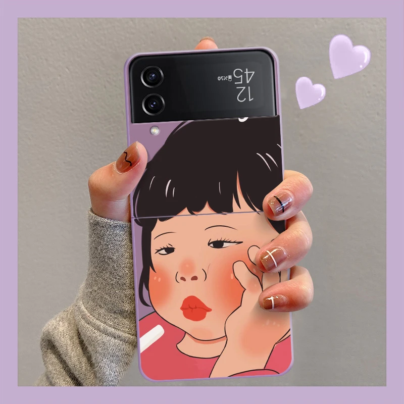三星ZFlip4手机壳新款网红捧脸女孩ZFlip3情侣折叠屏保护套男女款