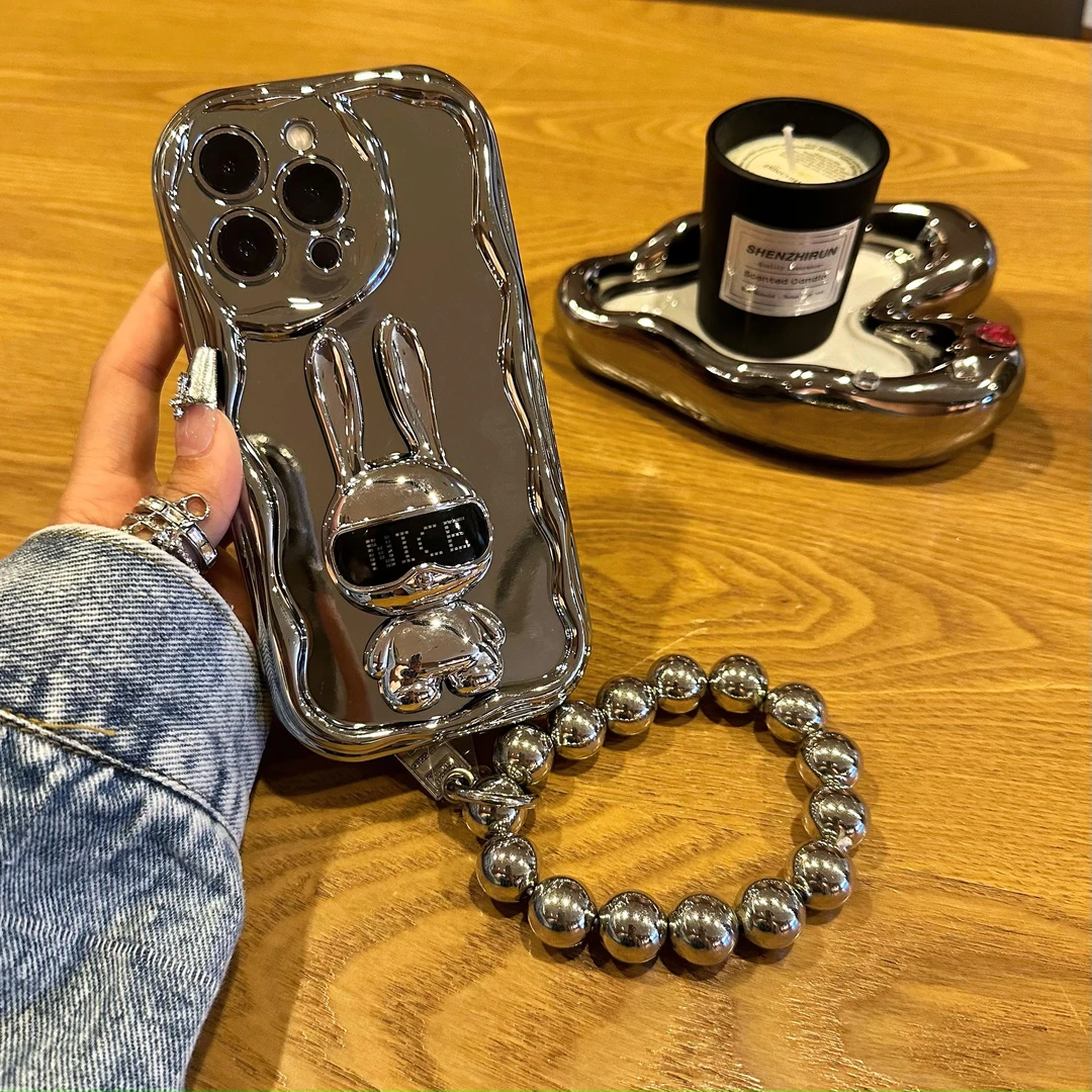 暴力熊兔子支架手机壳苹果iPhone14华为mate60电镀曲边纹全包防摔