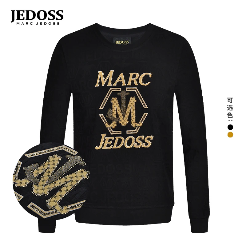 JEDOSS/爵迪斯男士春秋字母满烫印长袖圆领针织衫潮休闲印花B0423