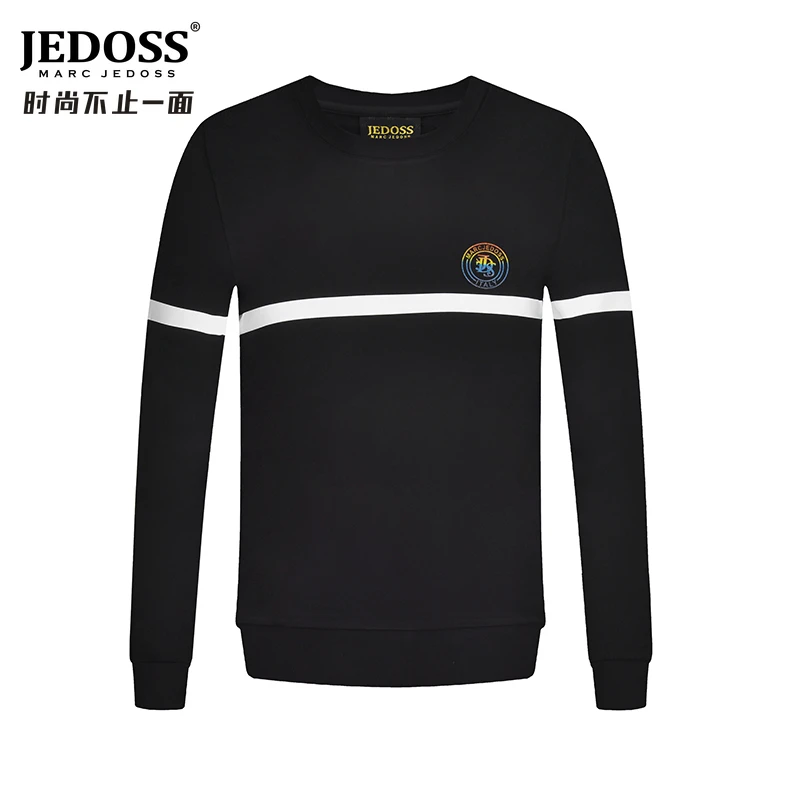 JEDOSS/爵迪斯休闲男装秋冬时尚轻奢炫彩立体玻璃砂无帽卫衣HM077