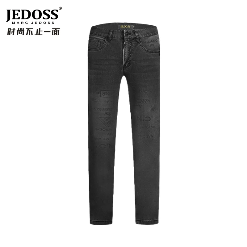 JEDOSS/爵迪斯新款黑色牛仔裤破洞夏季修身微弹蜘蛛黑灰色