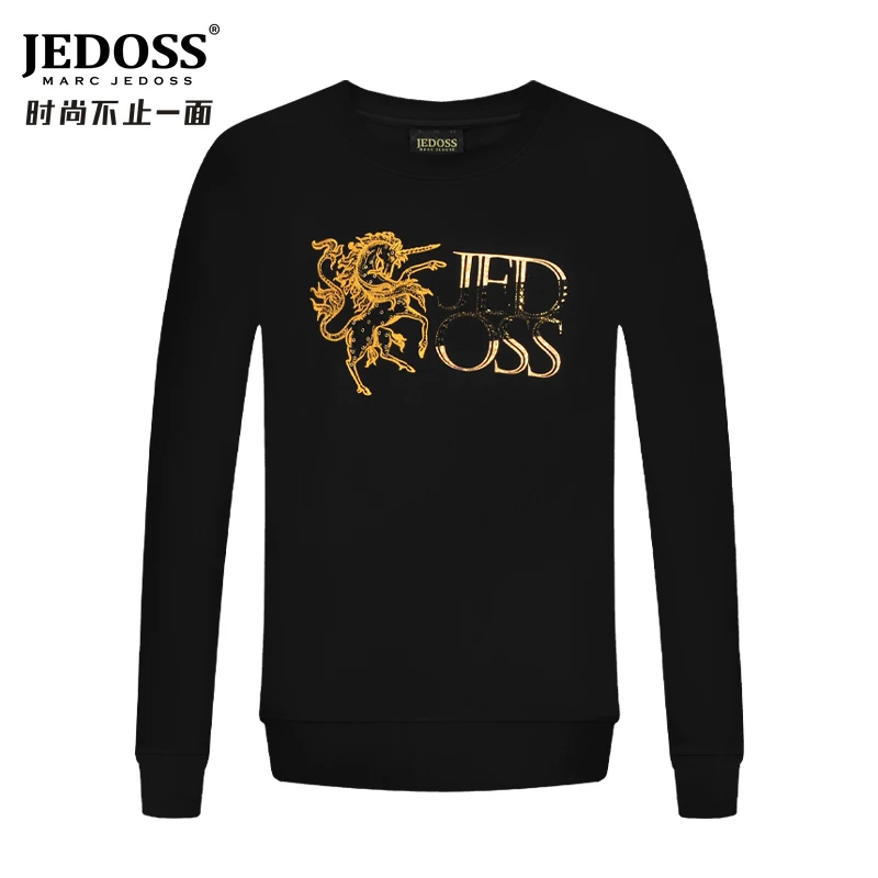 JEDOSS/爵迪斯男装秋冬专柜新款金线刺绣独角兽圆领无帽卫衣AM059