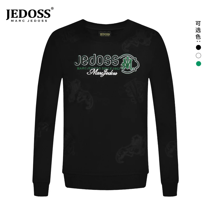 JEDOSS/爵迪斯秋冬款男士品牌LOGO刺绣修身休闲圆领套头卫衣370