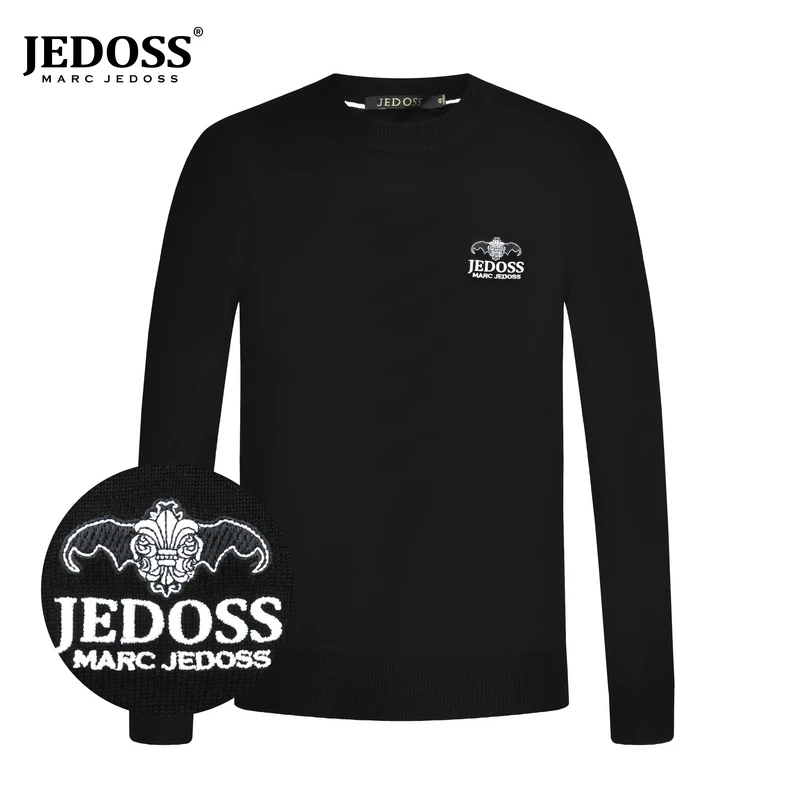 JEDOSS/爵迪斯男装秋冬锁温新款简约LOGO胸标长袖针织衫QC981