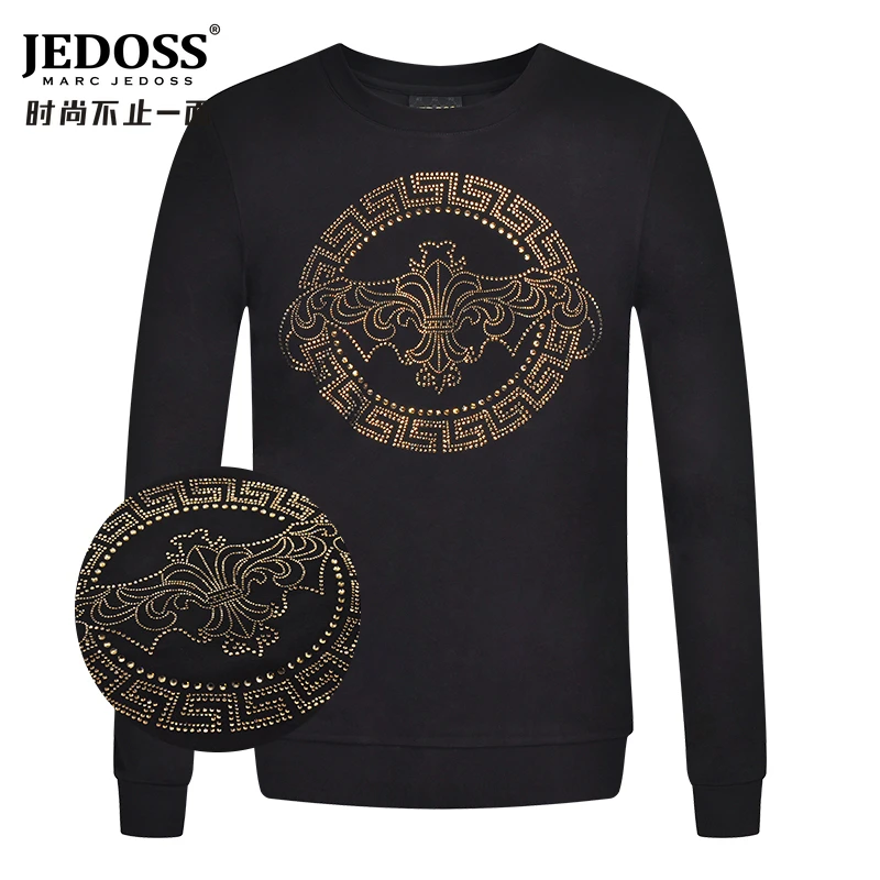 JEDOSS/爵迪斯百搭春秋新款经典胸前大LOGO烫钻无帽加绒HM387