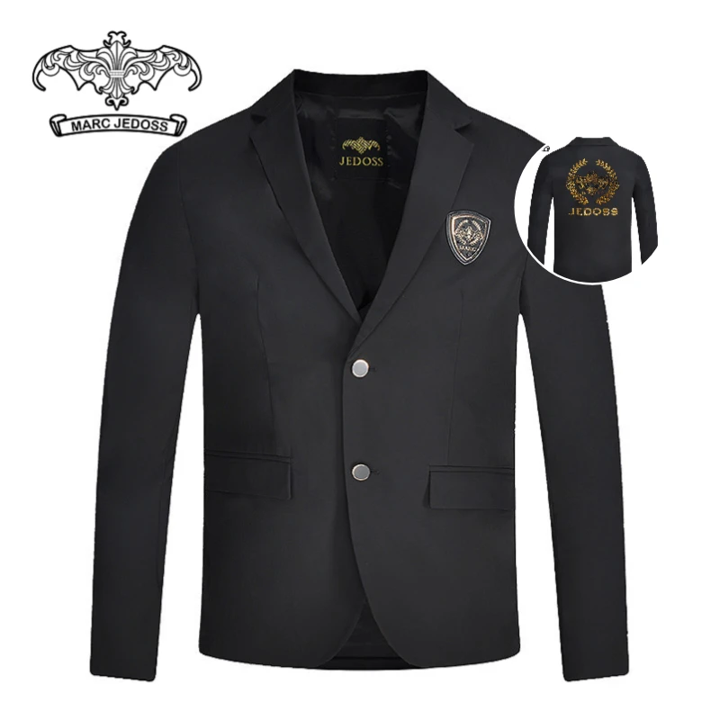 JEDOSS/爵迪斯春夏上新款男士黑色修身单西logo烫钻轻奢便西服607