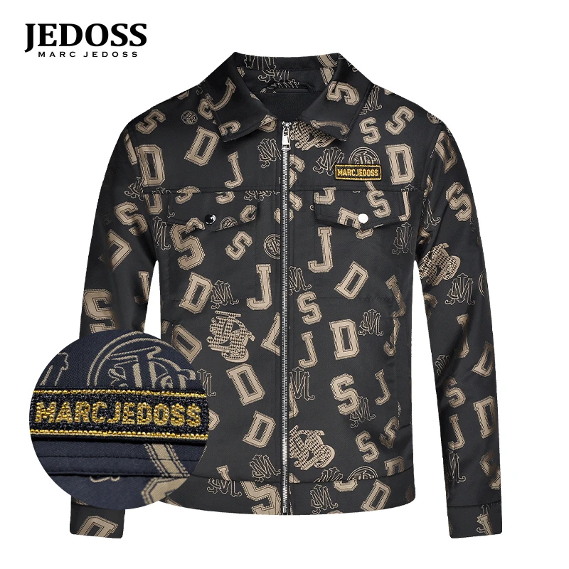 JEDOSS/爵迪斯专柜同款休闲时尚外装男士LOGO提花满印薄夹克外套