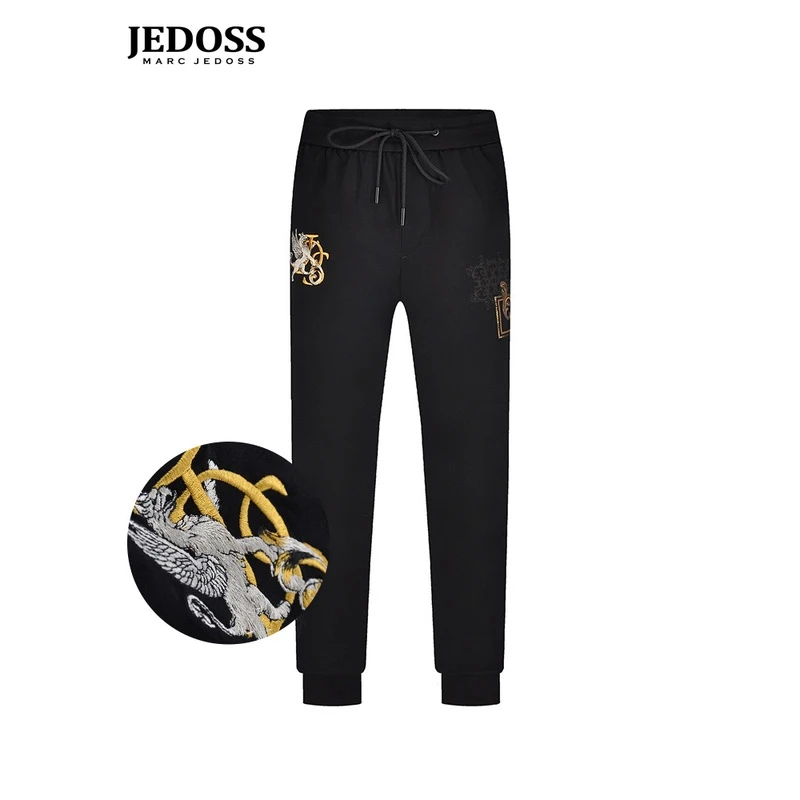 JEDOSS/爵迪斯春夏上新专柜同款男士刺绣烫金九分针织裤印花潮流