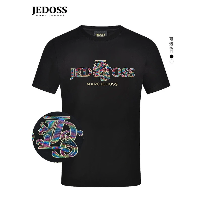 JEDOSS/爵迪斯男装春夏新款炫彩LOGO烫印修身短袖T恤137