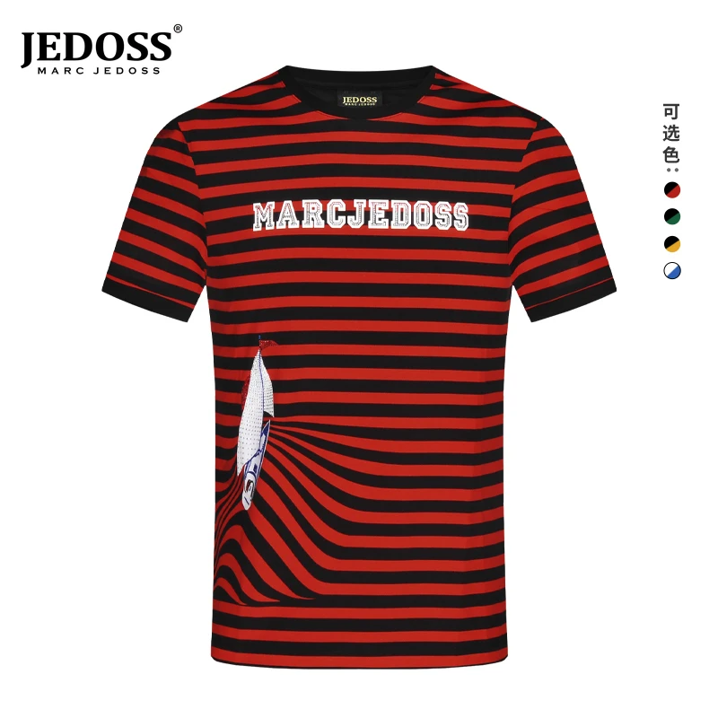 JEDOSS/爵迪斯男装夏季新款立体胶印男款休闲条纹短袖t恤MG203