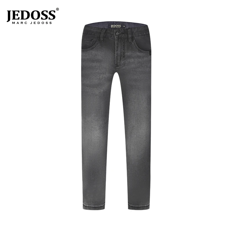 JEDOSS/爵迪斯修身夏季新款简约章仔刺绣黑色牛仔裤SD214