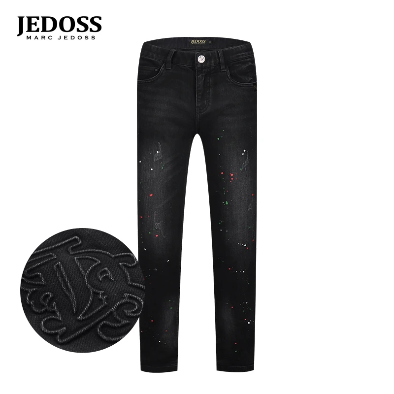 JEDOSS/爵迪斯男装秋冬专柜新款炫彩泼墨修身时尚男牛仔裤子YF038