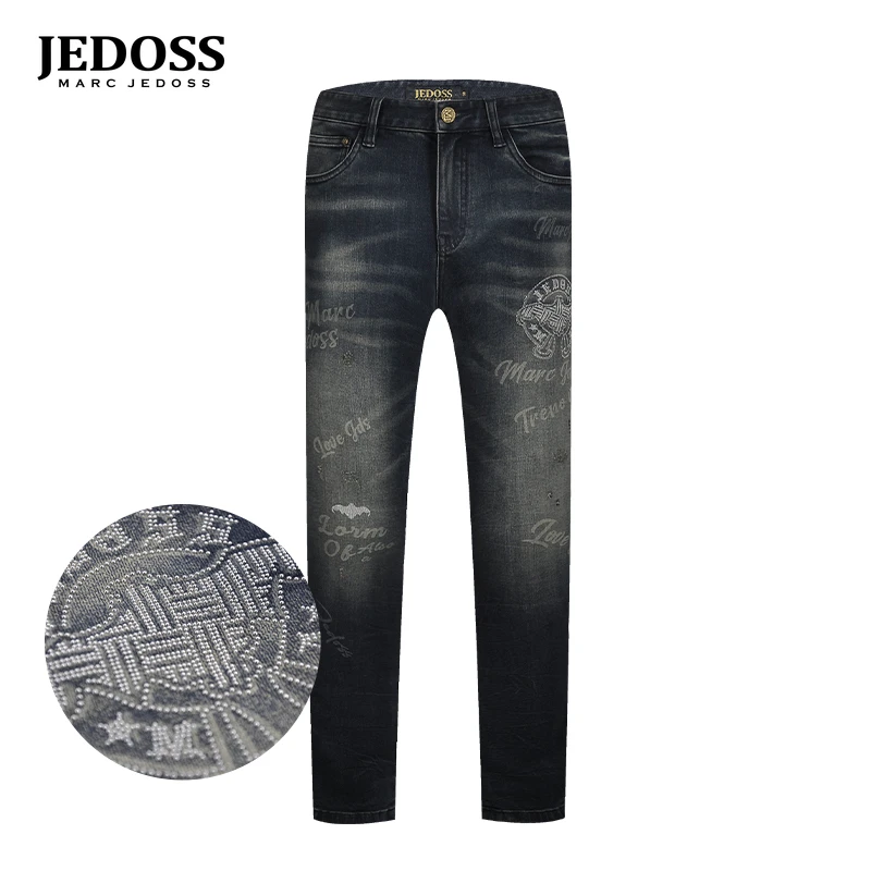 JEDOSS/爵迪斯男装秋冬专柜新款LOGO烫钻磨白修身潮流时尚TL123