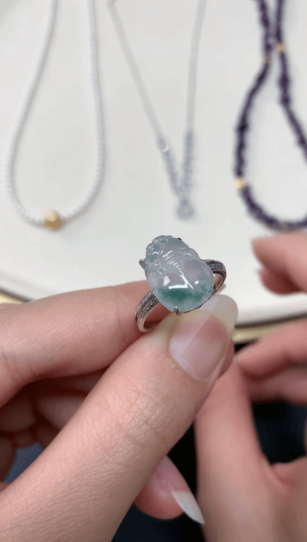 【闪购商品】翡翠戒指18K金镶嵌戒指A36|3980