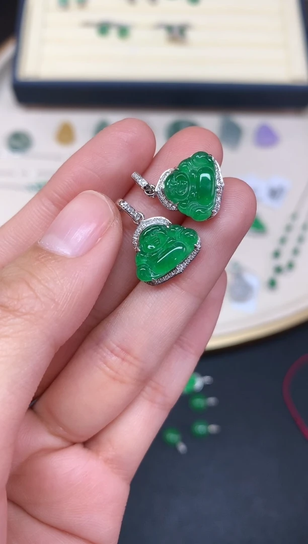 翡翠佛公吊坠(不含链)-18K金镶嵌-多样性发其一-WJH90|CXQ5