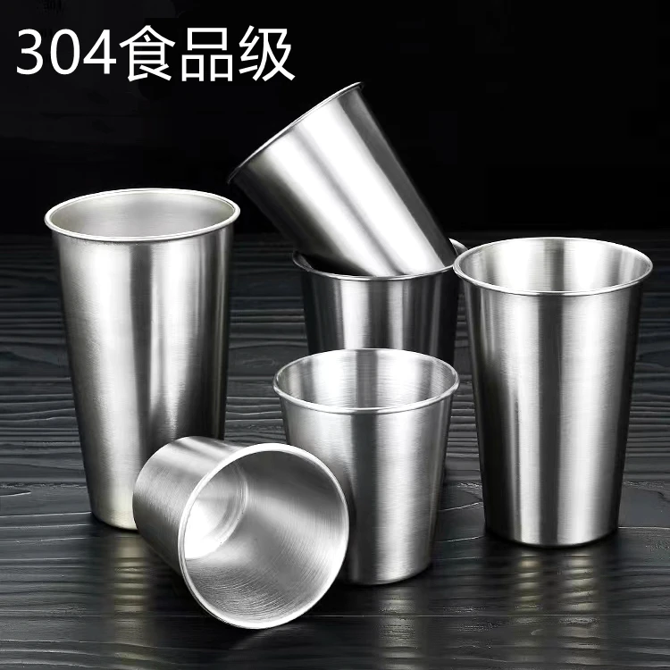 304不锈钢杯子单层水杯ins啤酒杯冷饮杯餐厅果汁杯防摔杯加厚卷边