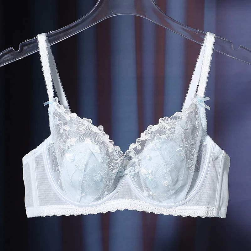 夏季内衣女超薄款兔耳杯收副乳防下垂大胸显小性感蕾丝聚拢文胸罩
