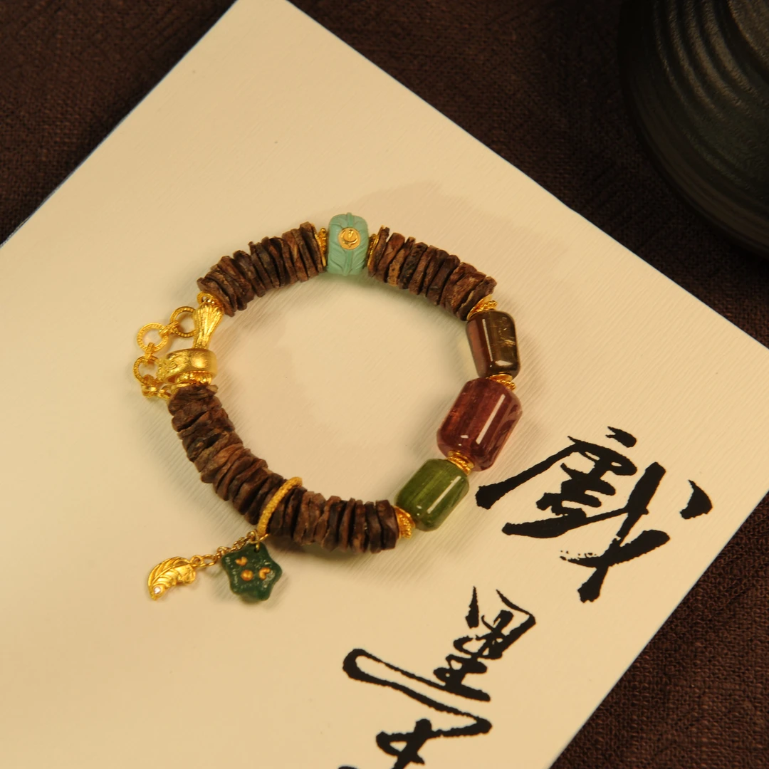 【杨仙仙珠宝】18Ｋ厚金镶嵌芽庄沉水沉香多宝手串-YXXSC-A920