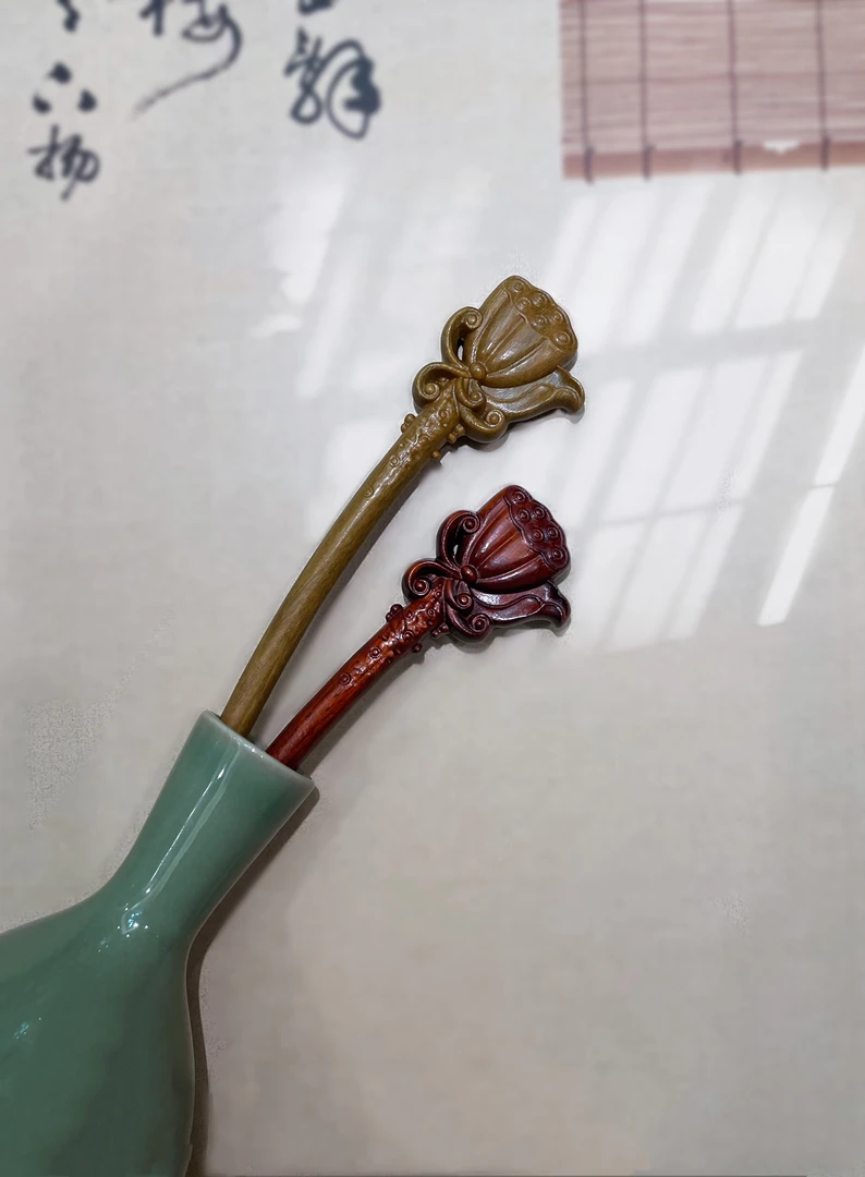 莲蓬发簪发饰双面立体雕刻精雕工艺品
