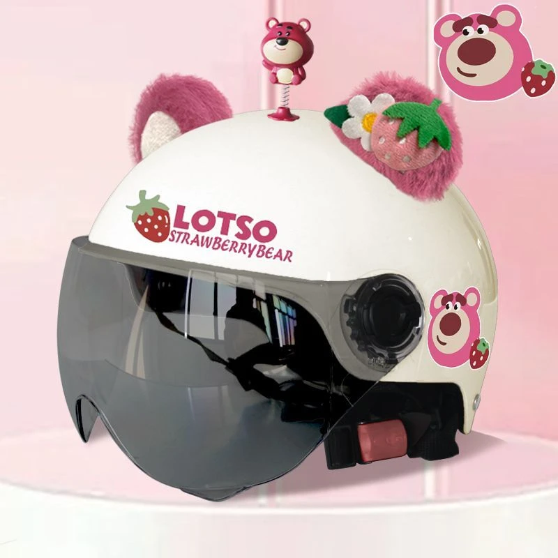 儿童成人通用3C认证电动车头盔女男夏季可爱安全帽防晒学生草莓熊