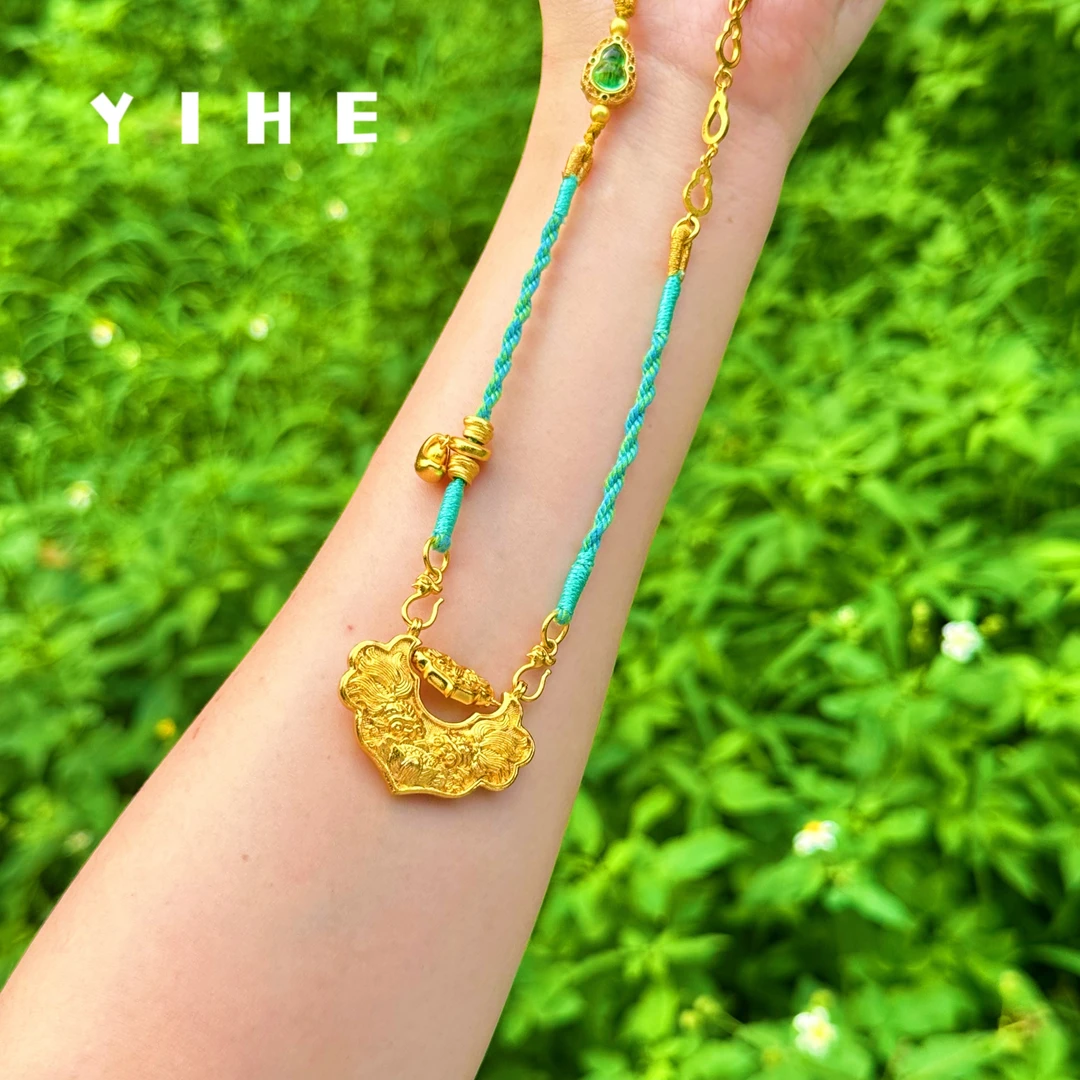 铜合金项链 新中式原创手作合金春日薄荷葫芦纯手工编织锁包百搭