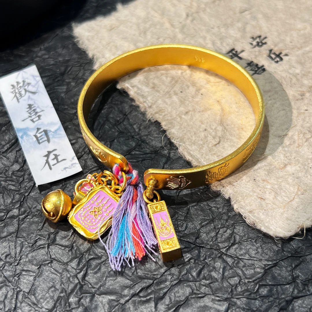 铜合金手镯 新中式 手作紫霞仙子蝴蝶手镯时尚百搭复古紫色开口镯