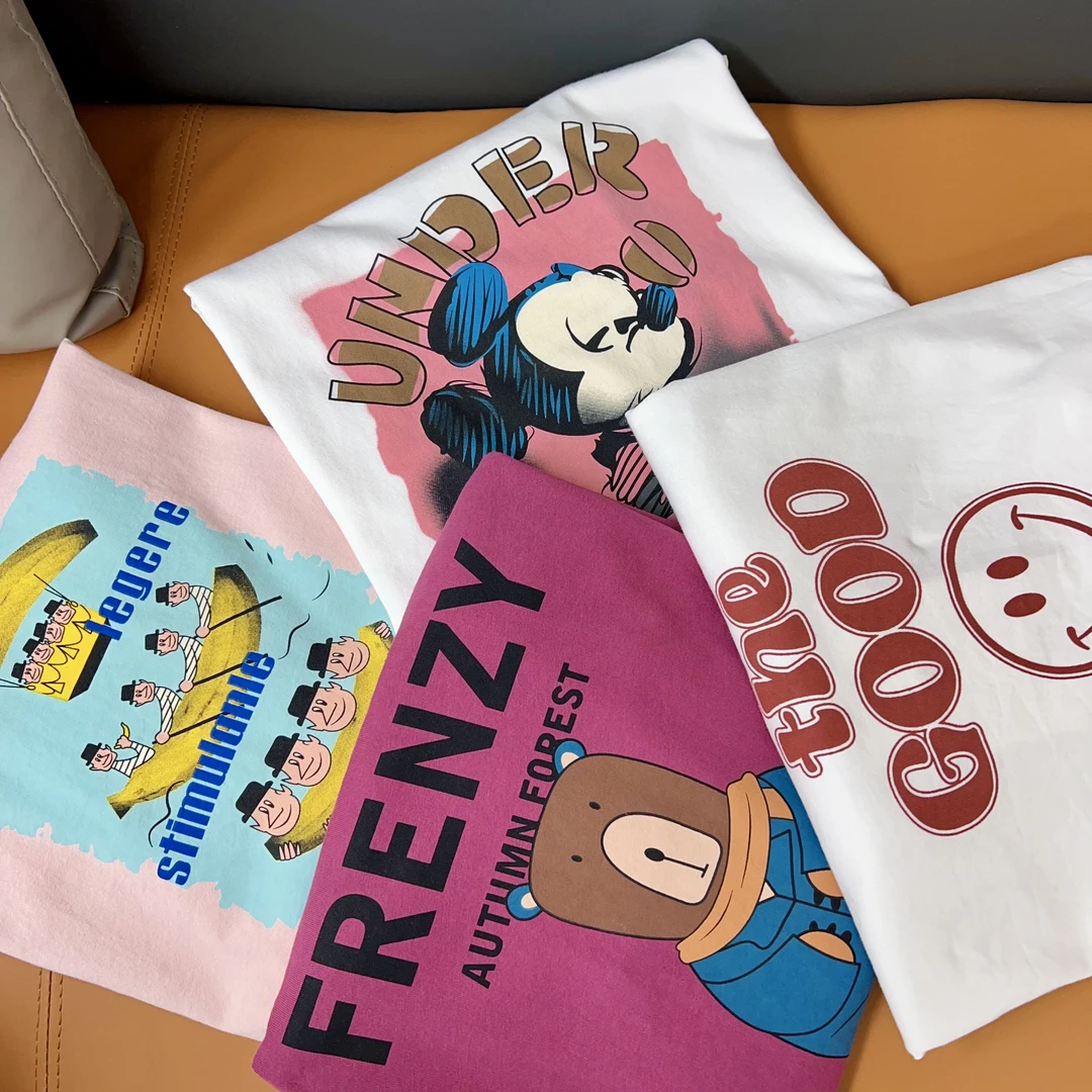 皇冠【300-399】夏季时尚大版宽松休闲百搭宽松T恤印花重工大版