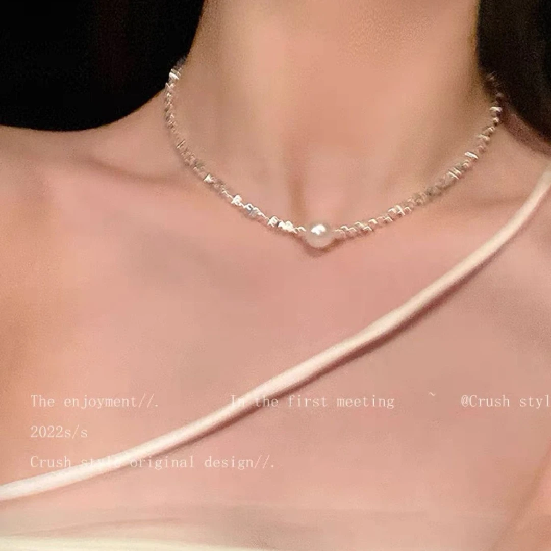铜合金项链 单颗珠珠吊坠项链女气质锁骨链网红个性百搭脖颈链