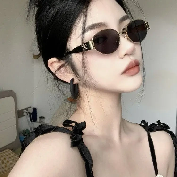 新凯旋lisa眼镜椭圆形个性金属框高级感墨镜女网红时尚复古太阳镜