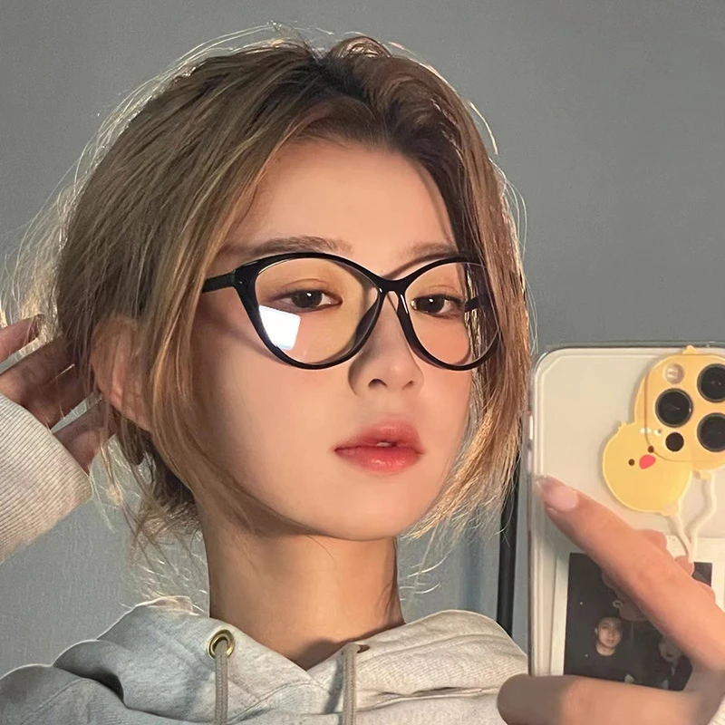 小红书猫眼眼镜女早八素颜神器欧美复古大细框防蓝光镜可配度数潮