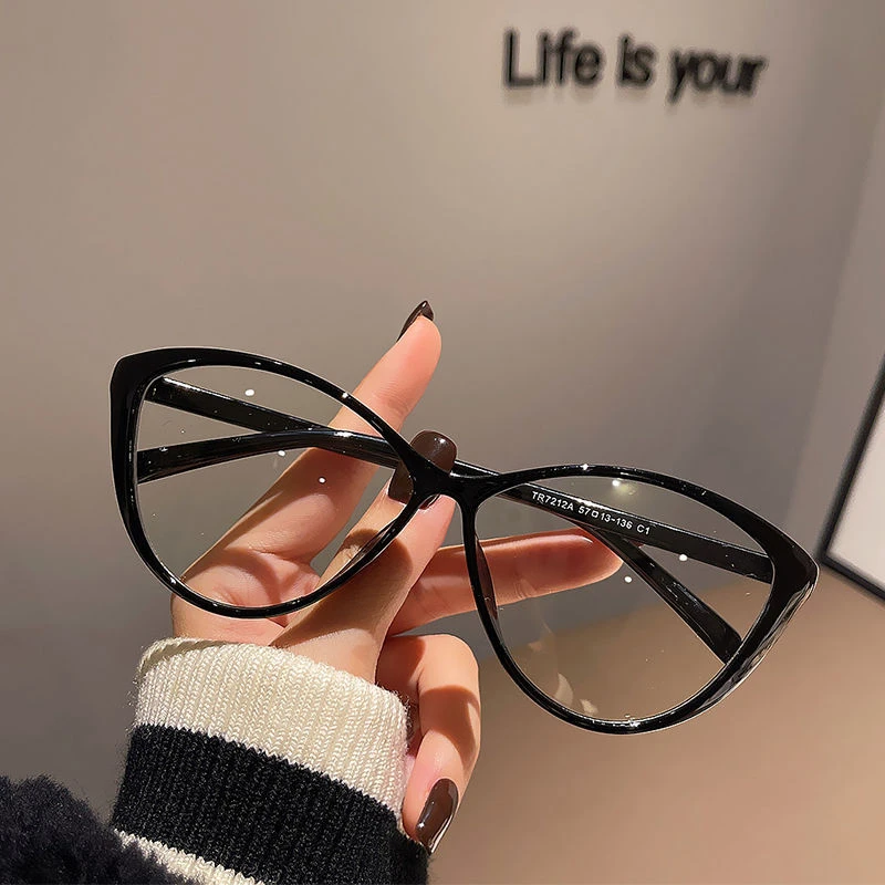 欧美辣妹TR90超轻猫形近视眼镜黑框女素颜复古摩登防蓝光平光镜架