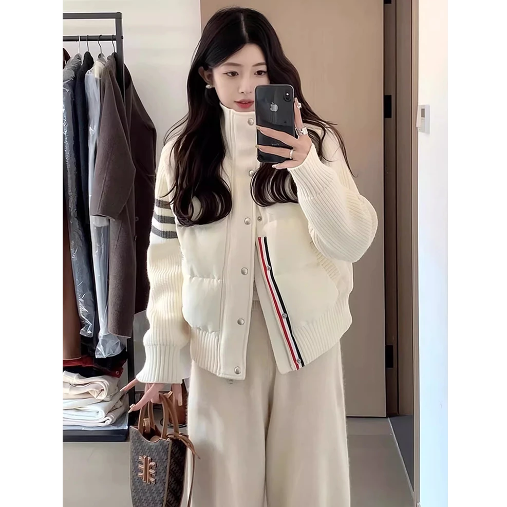 【现货】韩系穿搭2024年秋冬新款轻薄款羽绒服女短款针织拼接外套