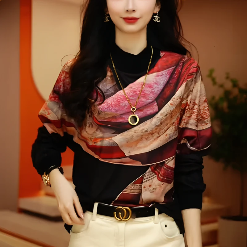 印花减龄轻奢新款大方百搭洋气女上衣气质显白设计感时尚显瘦秋冬