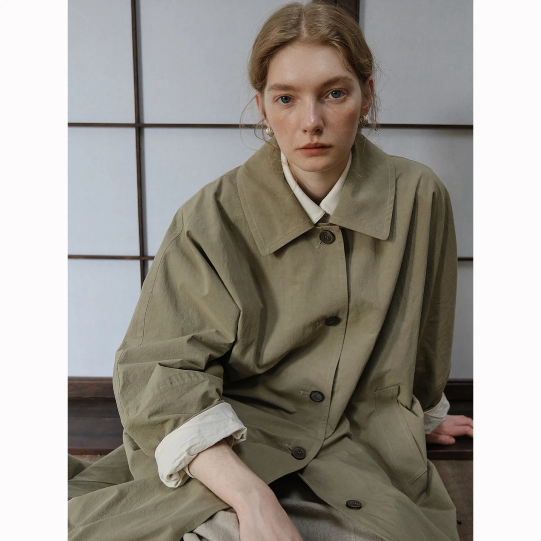 REWEAR/镇店招牌 美国进口匹马棉纸感肌理亚麻建筑廓形风衣11018