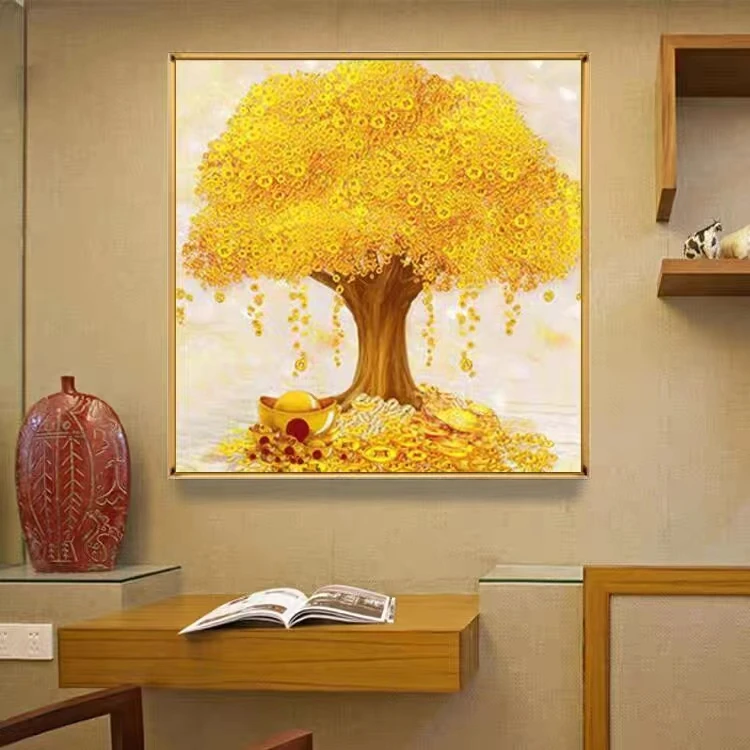 十字绣2023新款线绣摇钱树发财黄金满地自己新品手工刺绣客厅卧室