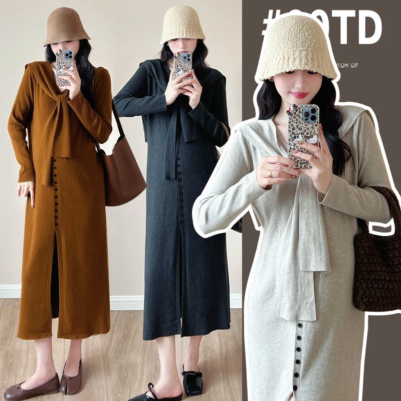 孕妇装秋冬装2024新款时尚款网红大码慵懒感针织连衣裙披肩上衣女