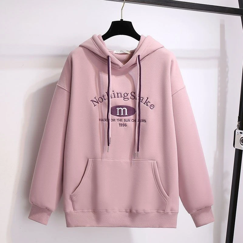 女童卫衣加绒秋冬装新款休闲时尚保暖衣服中大童连帽刺绣宽松上衣